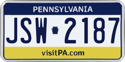 PA license plate JSW2187