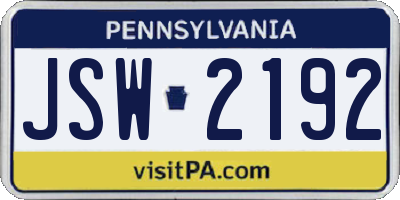 PA license plate JSW2192