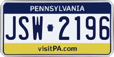 PA license plate JSW2196