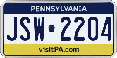 PA license plate JSW2204
