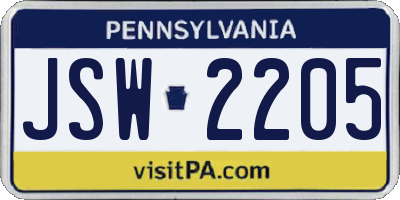 PA license plate JSW2205