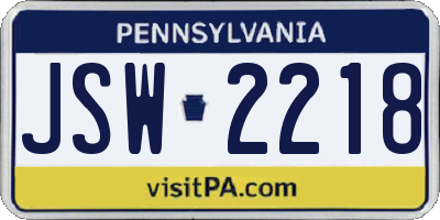 PA license plate JSW2218