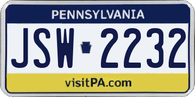 PA license plate JSW2232