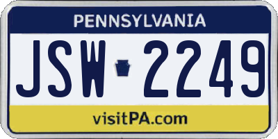 PA license plate JSW2249