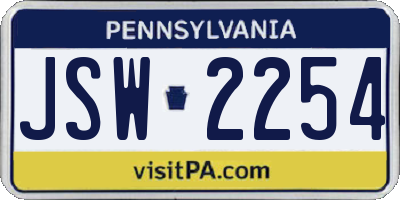 PA license plate JSW2254