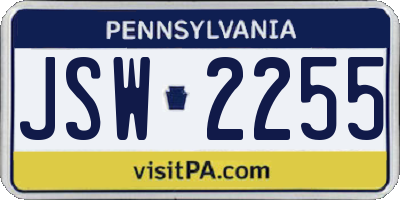 PA license plate JSW2255