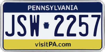 PA license plate JSW2257