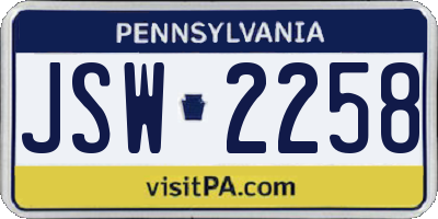 PA license plate JSW2258