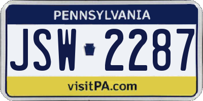 PA license plate JSW2287