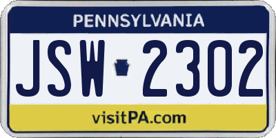 PA license plate JSW2302