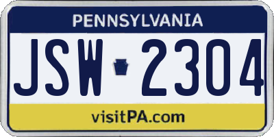 PA license plate JSW2304