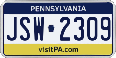 PA license plate JSW2309