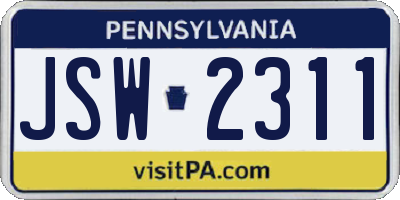 PA license plate JSW2311