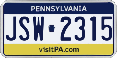 PA license plate JSW2315
