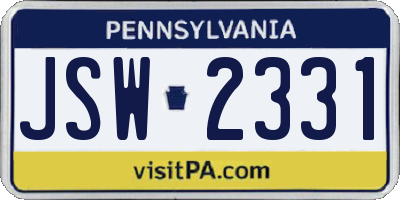 PA license plate JSW2331
