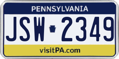 PA license plate JSW2349