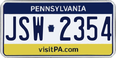 PA license plate JSW2354