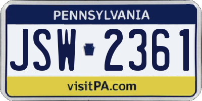 PA license plate JSW2361