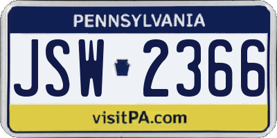 PA license plate JSW2366