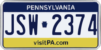 PA license plate JSW2374