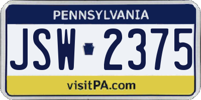 PA license plate JSW2375