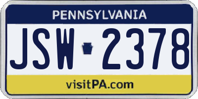 PA license plate JSW2378