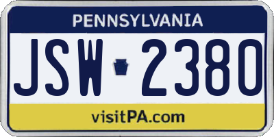 PA license plate JSW2380