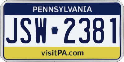 PA license plate JSW2381