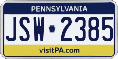 PA license plate JSW2385