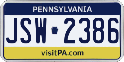PA license plate JSW2386