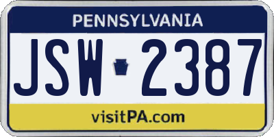 PA license plate JSW2387