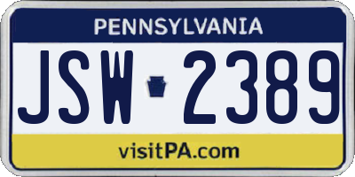 PA license plate JSW2389