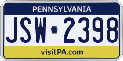 PA license plate JSW2398