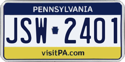 PA license plate JSW2401