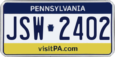 PA license plate JSW2402
