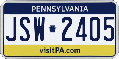 PA license plate JSW2405
