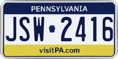 PA license plate JSW2416