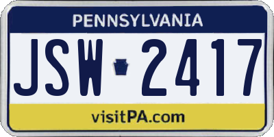 PA license plate JSW2417