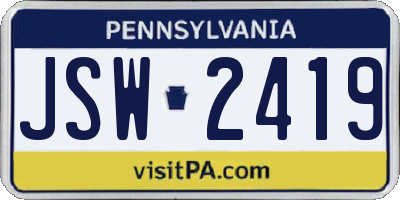 PA license plate JSW2419