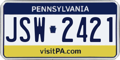 PA license plate JSW2421