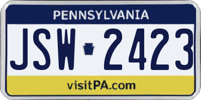 PA license plate JSW2423