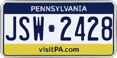 PA license plate JSW2428