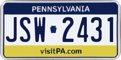PA license plate JSW2431