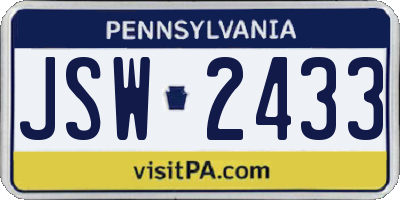 PA license plate JSW2433