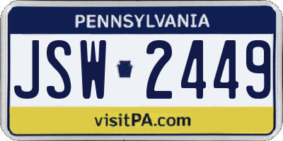 PA license plate JSW2449