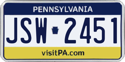 PA license plate JSW2451