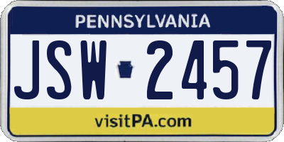 PA license plate JSW2457