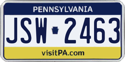 PA license plate JSW2463