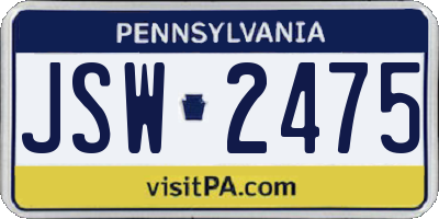 PA license plate JSW2475
