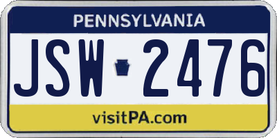 PA license plate JSW2476
